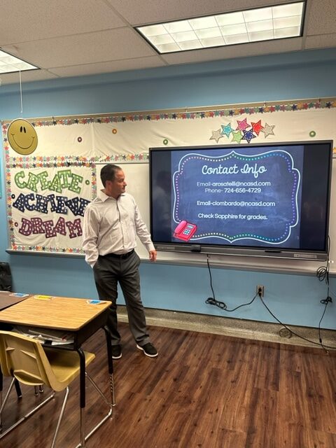 Mr. Lombardo presenting to parents at Open House 2023